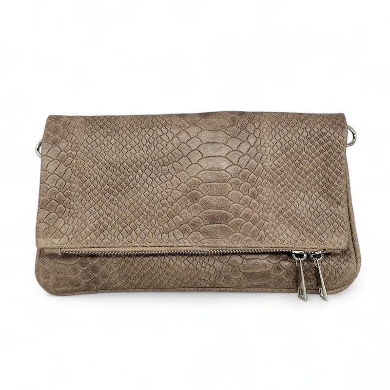 Sac pochette en cuir embossé ROXANE PYTHON Taupe