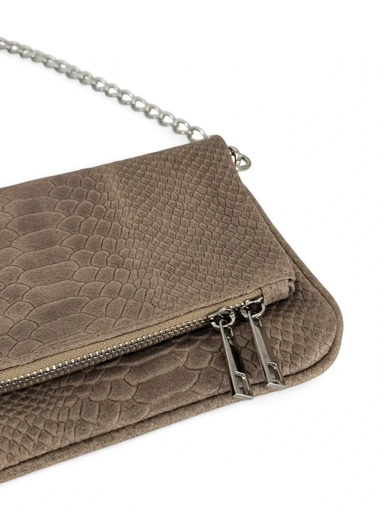 Sac pochette en cuir embossé ROXANE PYTHON Taupe
