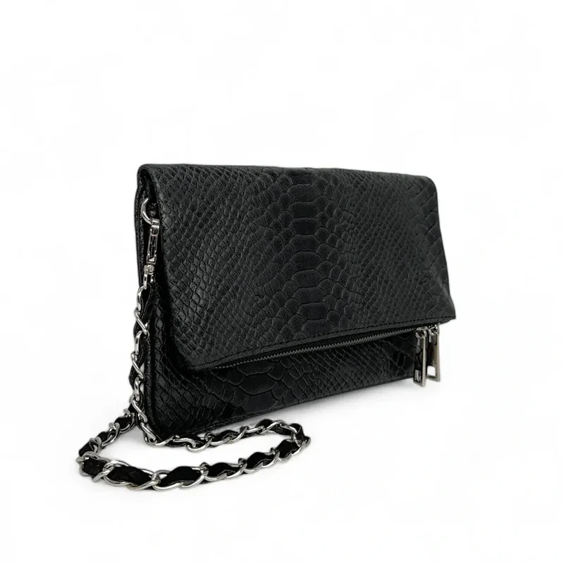 Sac pochette en cuir embossé ROXANE PYTHON Noir