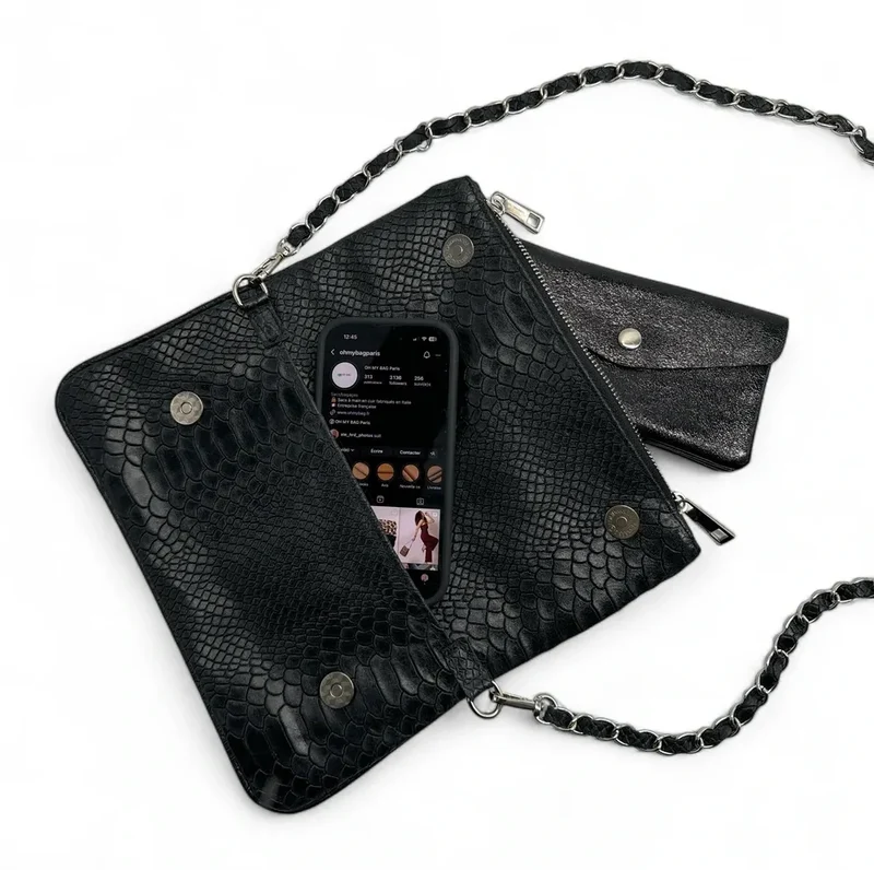 Sac pochette en cuir embossé ROXANE PYTHON Noir