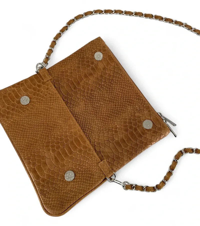 Sac pochette en cuir embossé ROXANE PYTHON Camel