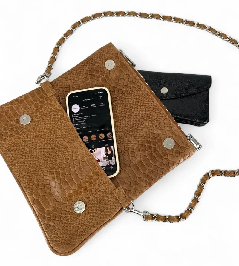 Sac pochette en cuir embossé ROXANE PYTHON Camel