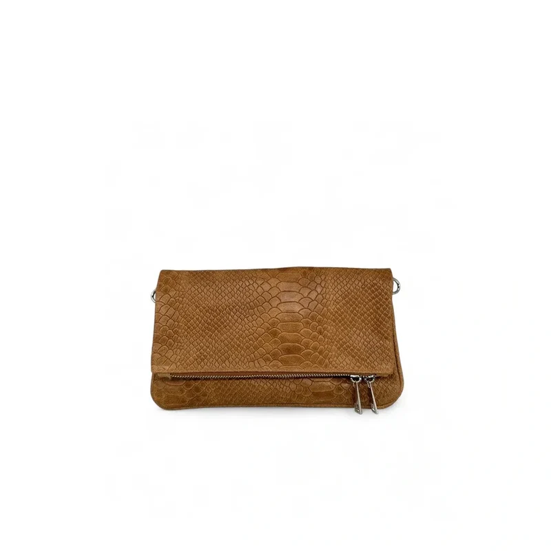 Sac pochette en cuir embossé ROXANE PYTHON Camel