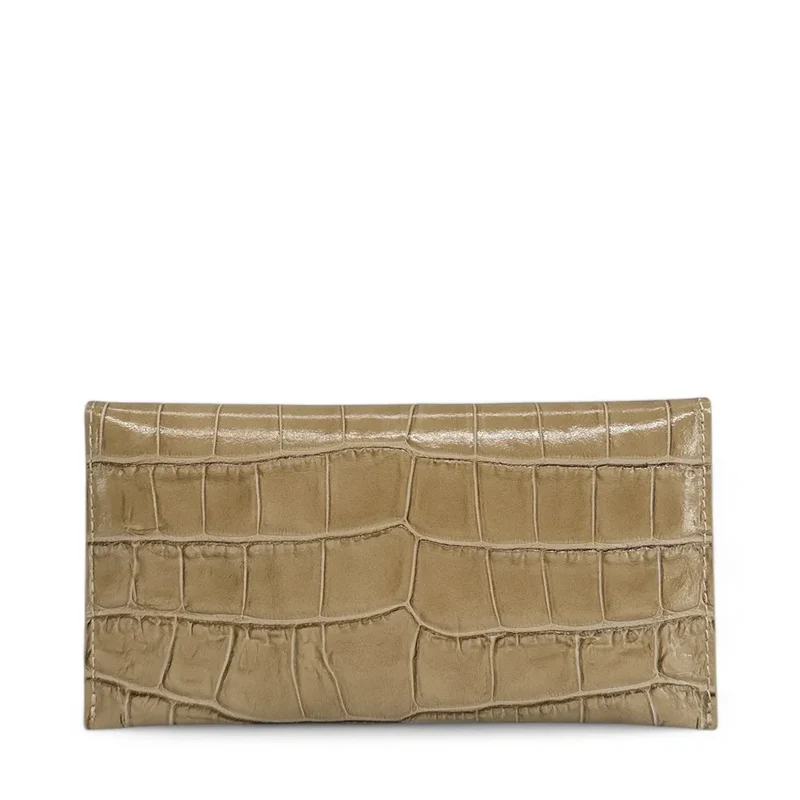 Pochette enveloppe en cuir façon crocodile CLOE CROCO Taupe