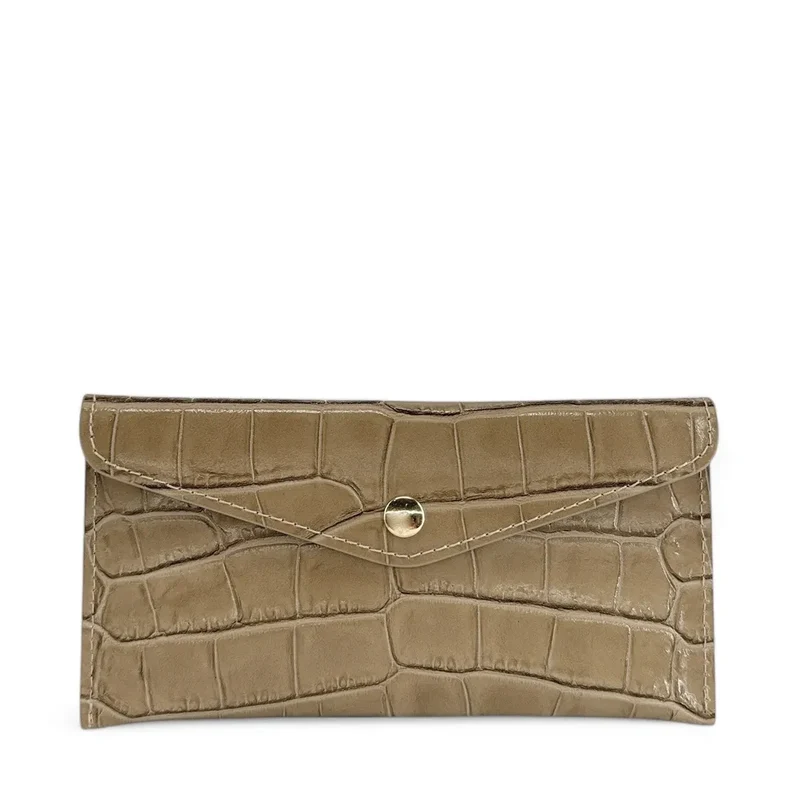 Pochette enveloppe en cuir façon crocodile CLOE CROCO Taupe