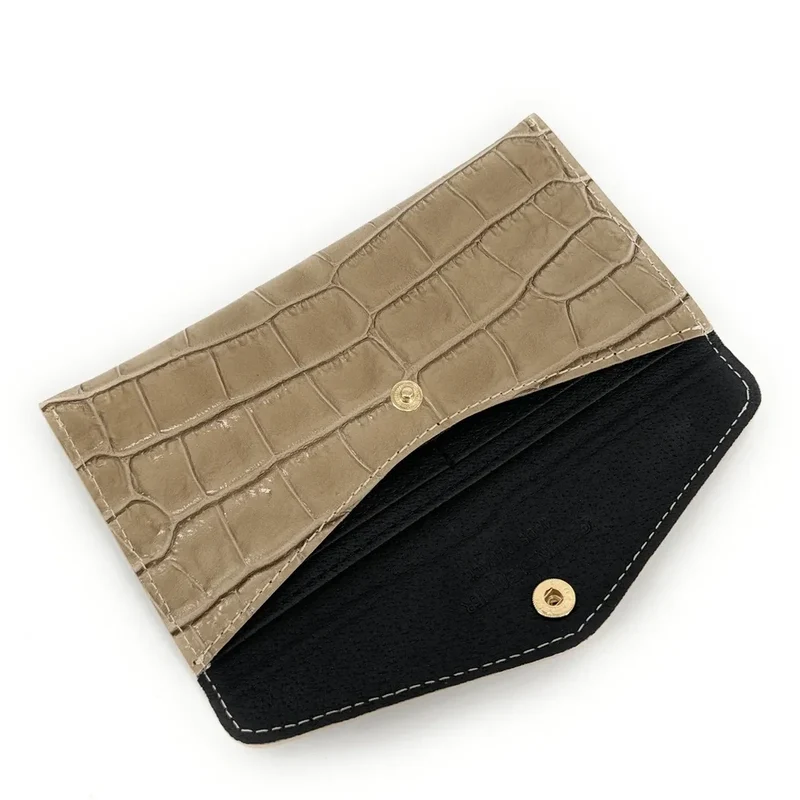 Pochette enveloppe en cuir façon crocodile CLOE CROCO Taupe