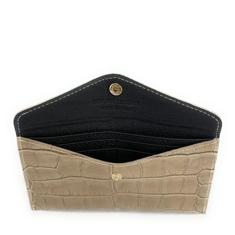 Pochette enveloppe en cuir façon crocodile CLOE CROCO Taupe