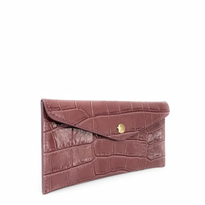 Pochette enveloppe en cuir façon crocodile CLOE CROCO Rose blush