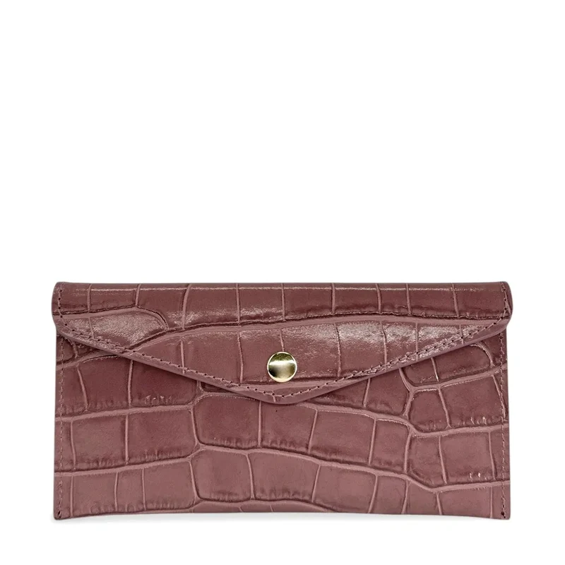 Pochette enveloppe en cuir façon crocodile CLOE CROCO Rose blush