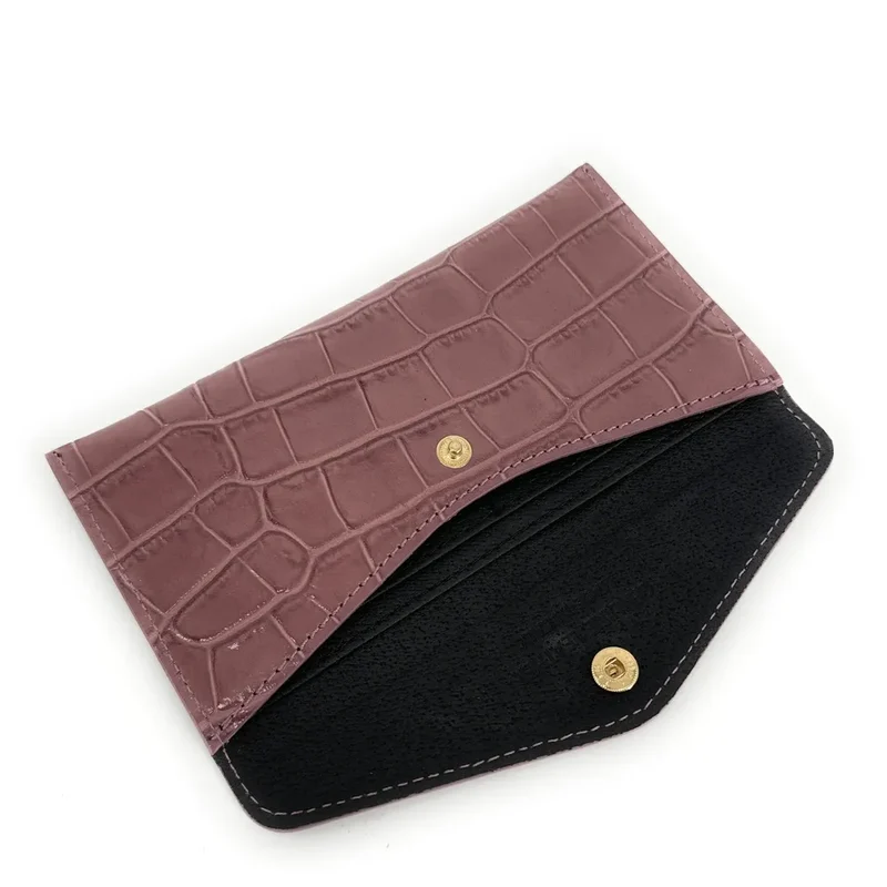 Pochette enveloppe en cuir façon crocodile CLOE CROCO Rose blush