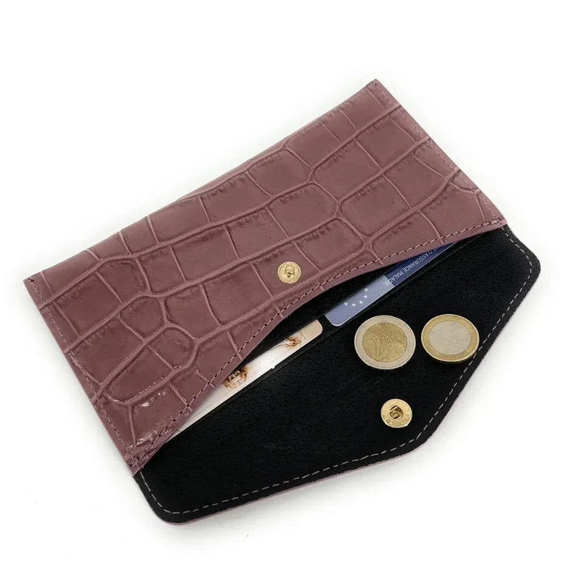 Pochette enveloppe en cuir façon crocodile CLOE CROCO Rose blush