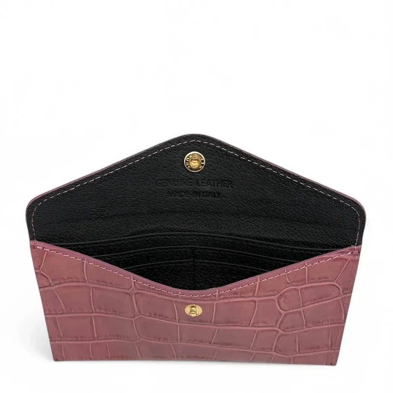 Pochette enveloppe en cuir façon crocodile CLOE CROCO Rose blush