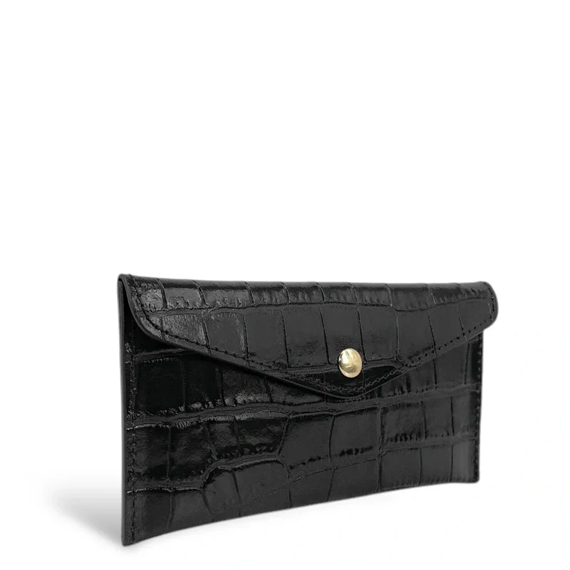 Pochette enveloppe en cuir façon crocodile CLOE CROCO Noir