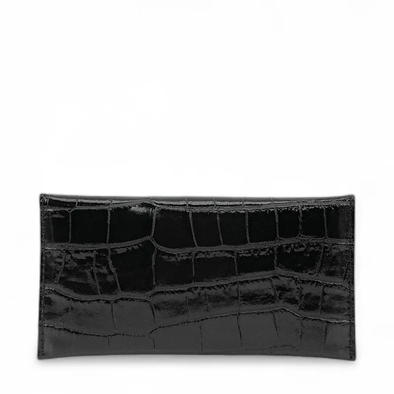 Pochette enveloppe en cuir façon crocodile CLOE CROCO Noir