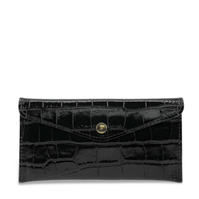 Pochette enveloppe en cuir façon crocodile CLOE CROCO Noir