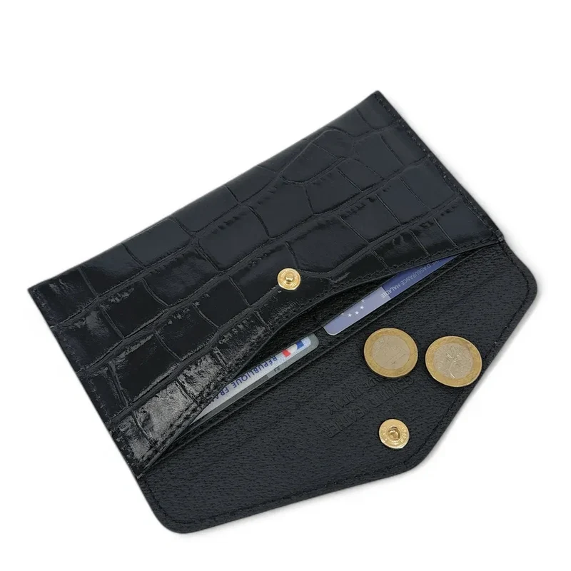 Pochette enveloppe en cuir façon crocodile CLOE CROCO Noir