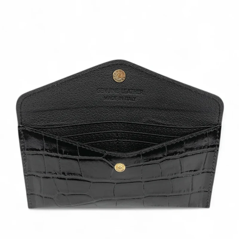 Pochette enveloppe en cuir façon crocodile CLOE CROCO Noir