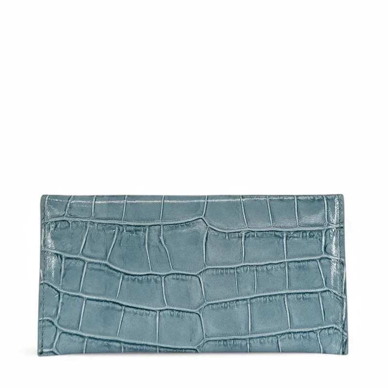 Pochette enveloppe en cuir façon crocodile CLOE CROCO Bleu glacier