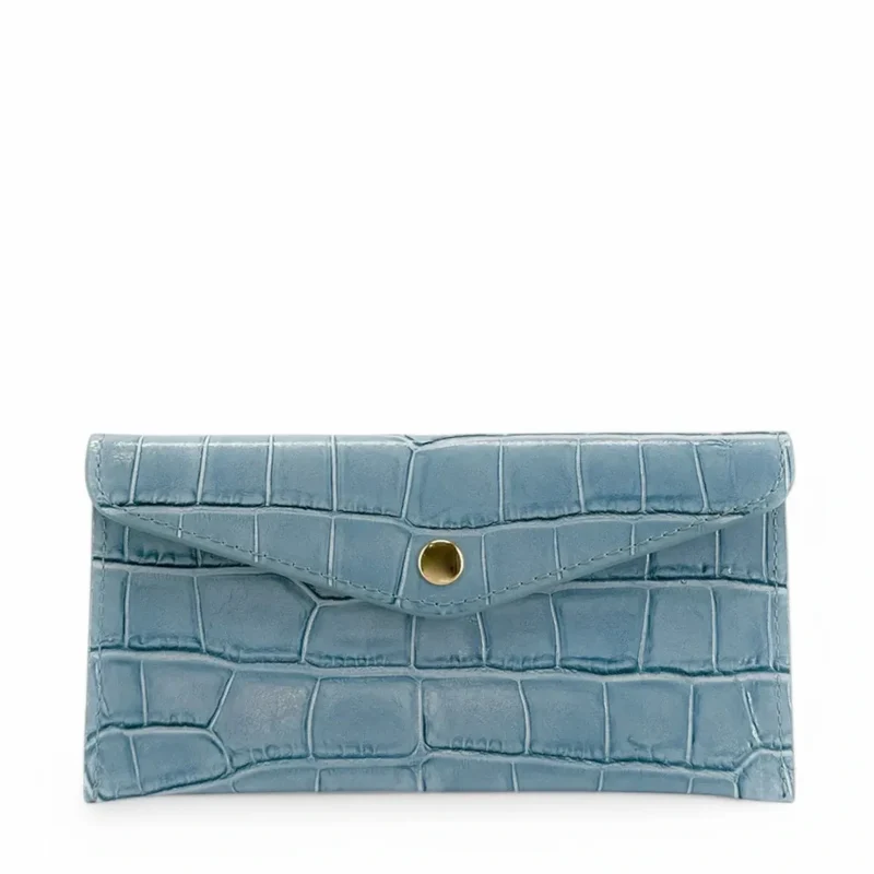 Pochette enveloppe en cuir façon crocodile CLOE CROCO Bleu glacier