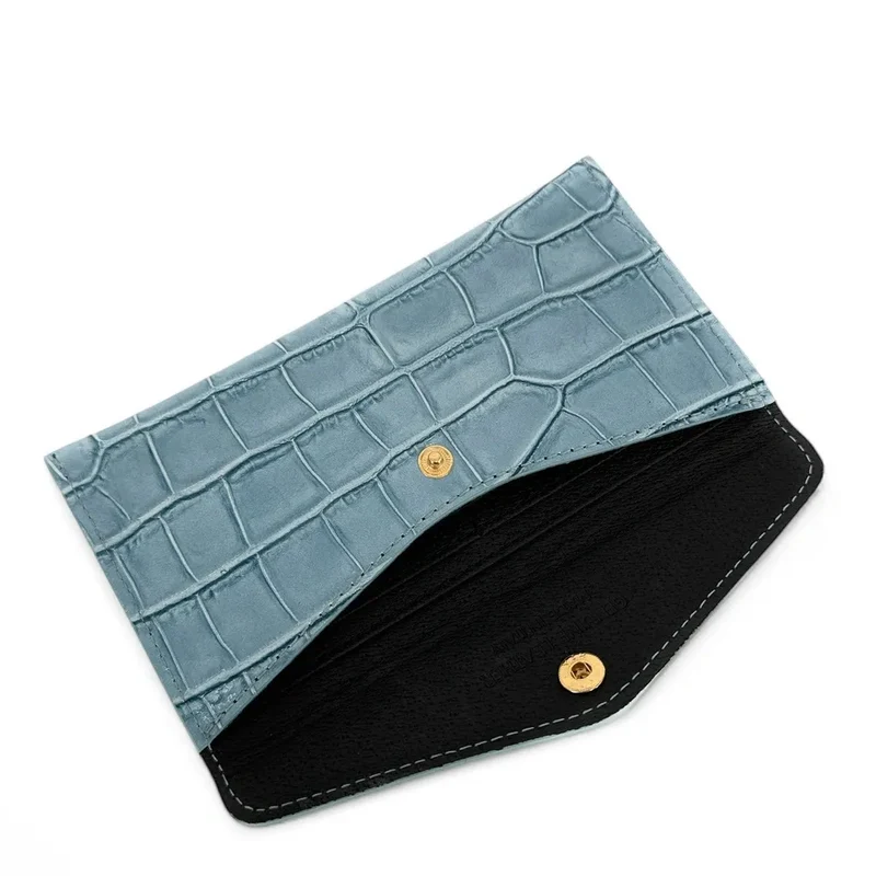 Pochette enveloppe en cuir façon crocodile CLOE CROCO Bleu glacier