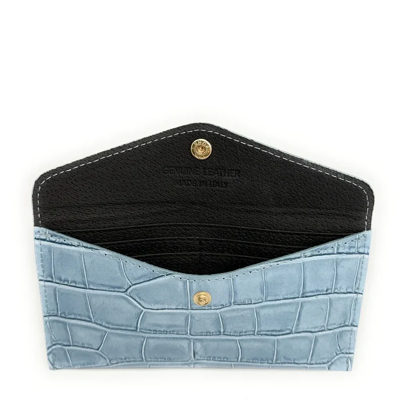 Pochette enveloppe en cuir façon crocodile CLOE CROCO Bleu glacier