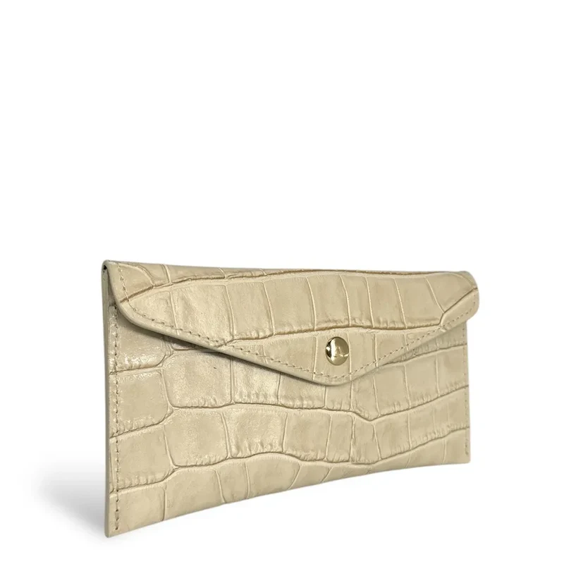 Pochette enveloppe en cuir façon crocodile CLOE CROCO Beige crème