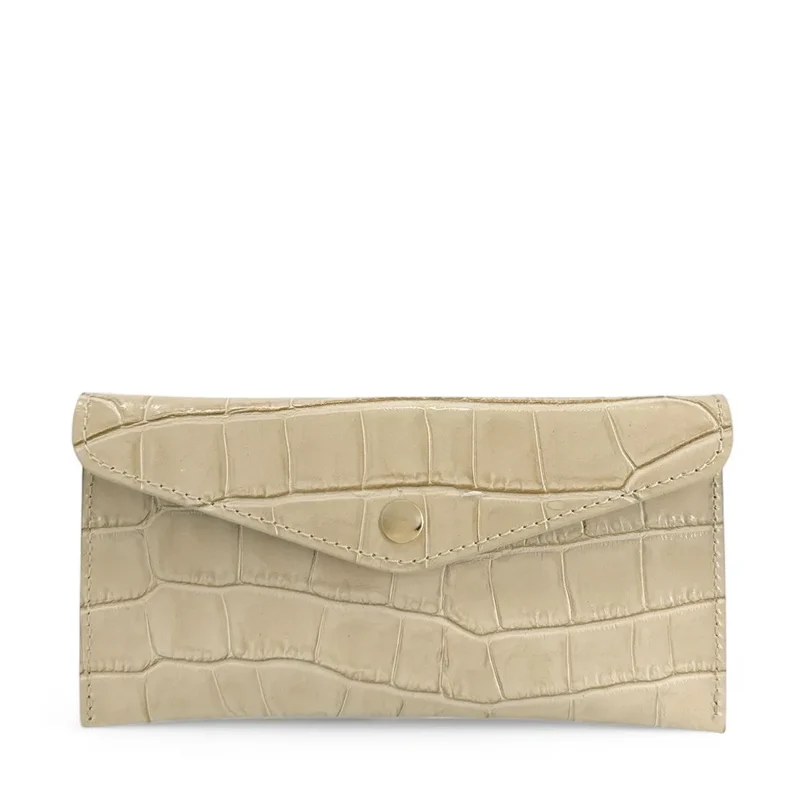 Pochette enveloppe en cuir façon crocodile CLOE CROCO Beige crème