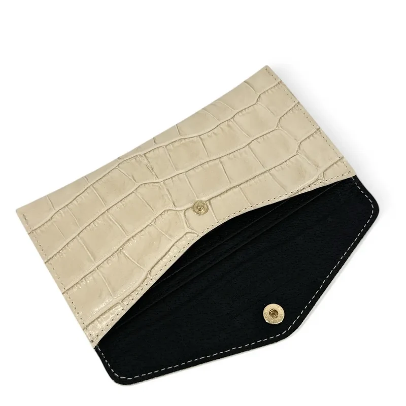 Pochette enveloppe en cuir façon crocodile CLOE CROCO Beige crème