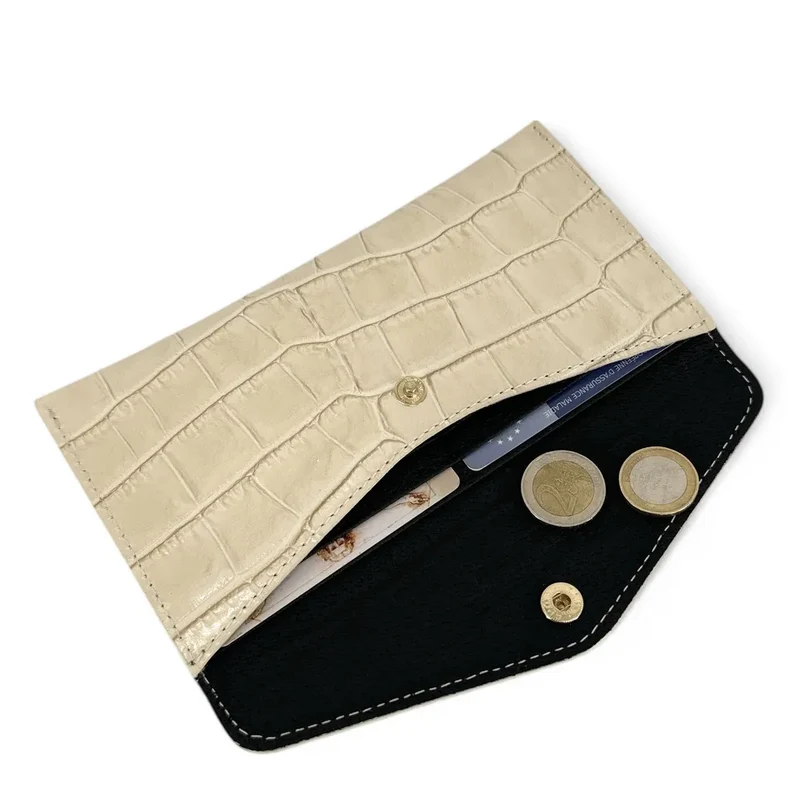 Pochette enveloppe en cuir façon crocodile CLOE CROCO Beige crème