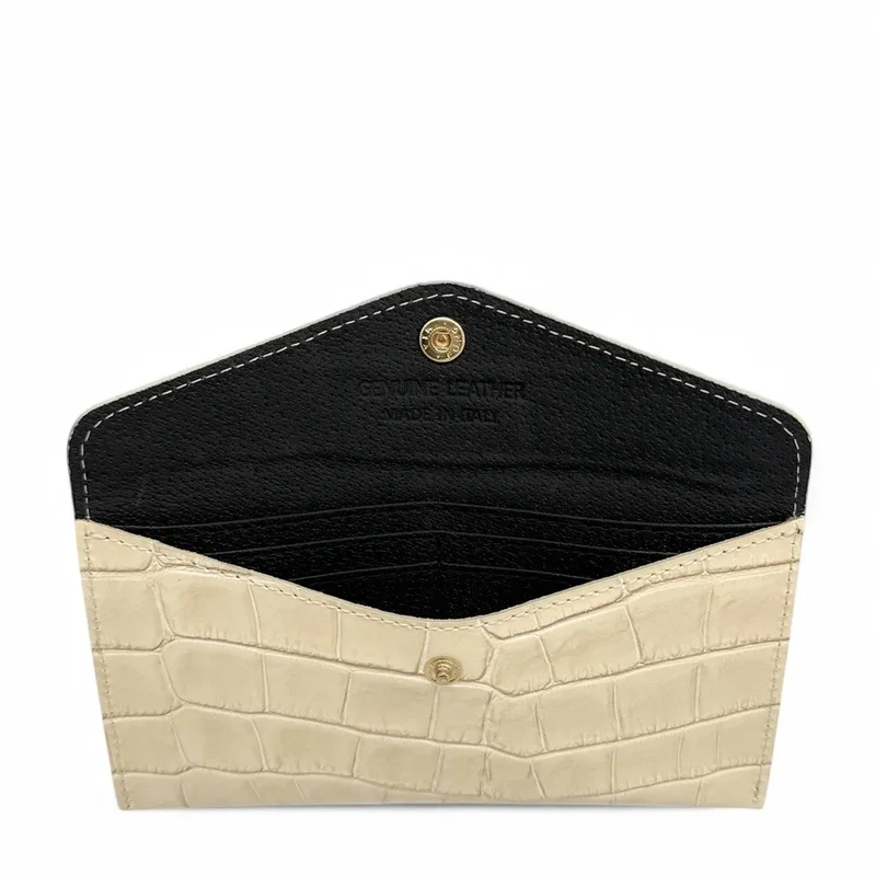 Pochette enveloppe en cuir façon crocodile CLOE CROCO Beige crème