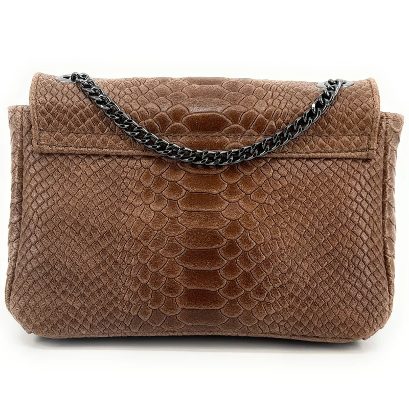 Sac bandoulière en cuir embossé effet serpent HONEY Taupe foncé
