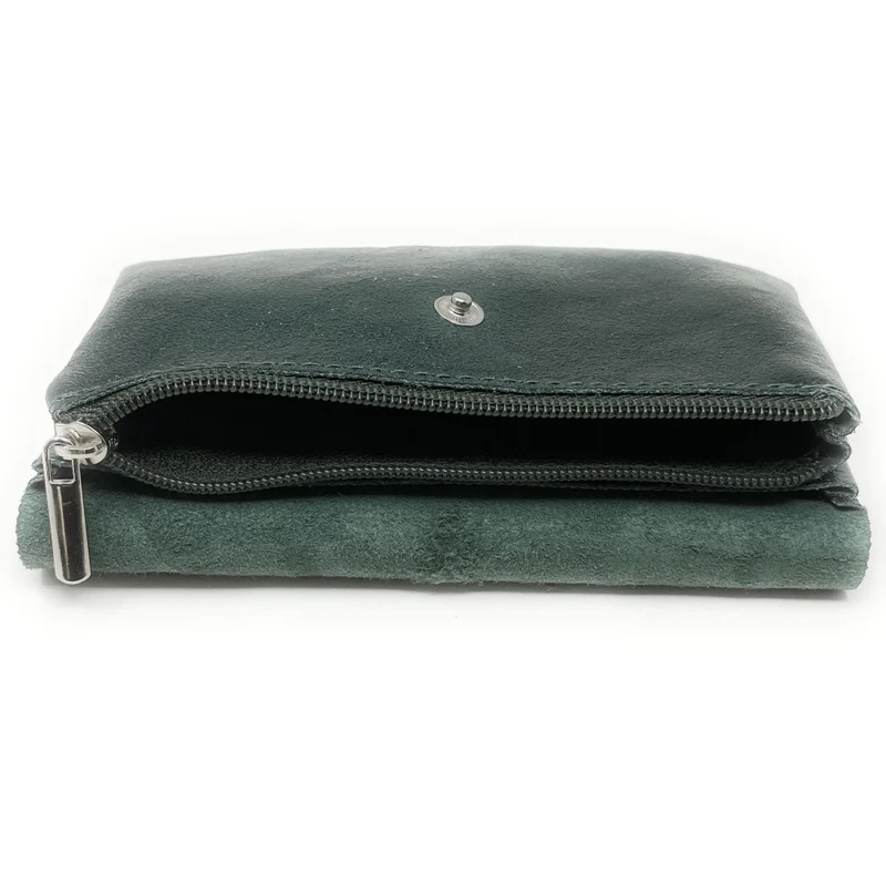 Pochette porte-monnaie en cuir irisé COMPO Vert forêt irisé