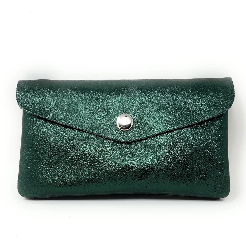 Pochette porte-monnaie en cuir irisé COMPO Vert forêt irisé
