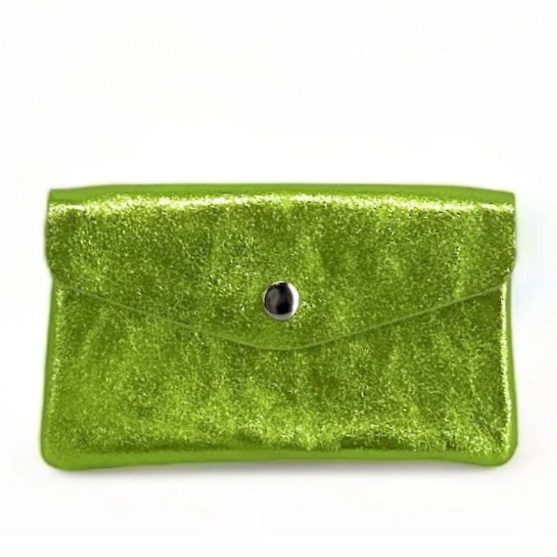 Pochette porte-monnaie en cuir irisé COMPO Vert anis irisé