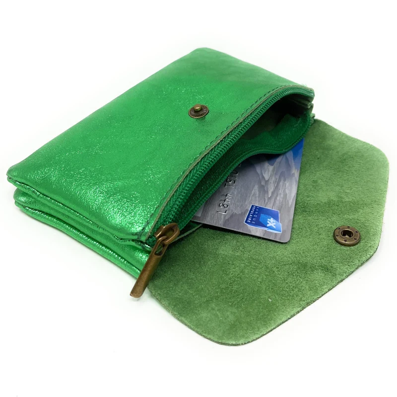 Pochette porte-monnaie en cuir irisé COMPO Vert anglais