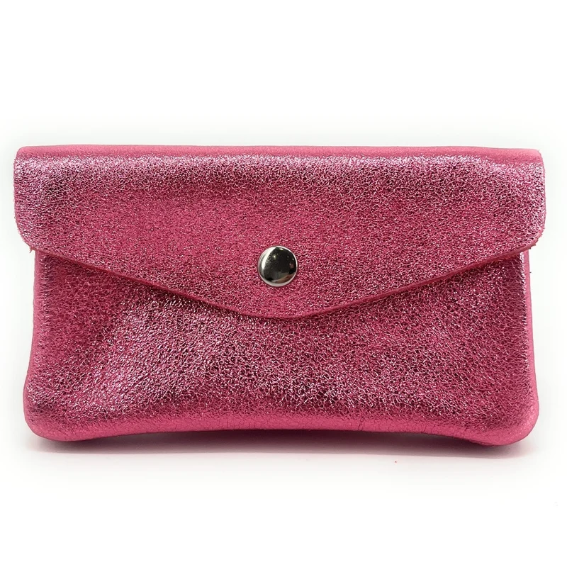 Pochette porte-monnaie en cuir irisé COMPO Rose néon