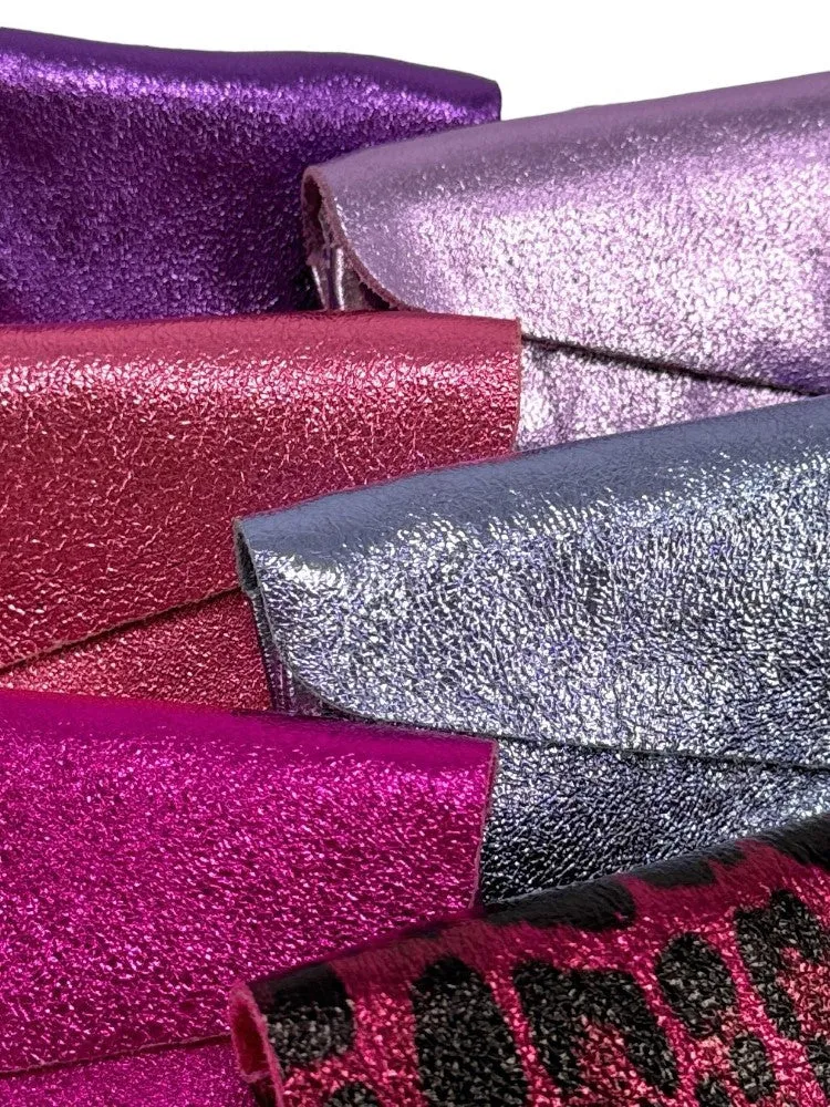 Pochette porte-monnaie en cuir irisé COMPO Rose néon