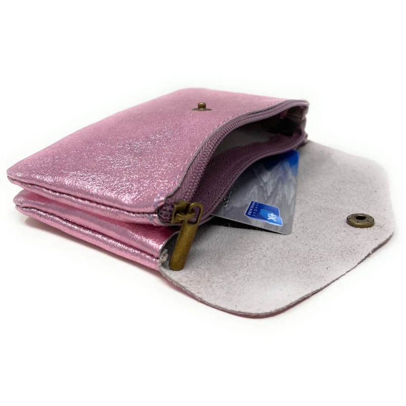 Pochette porte-monnaie en cuir irisé COMPO Rose pâle irisé