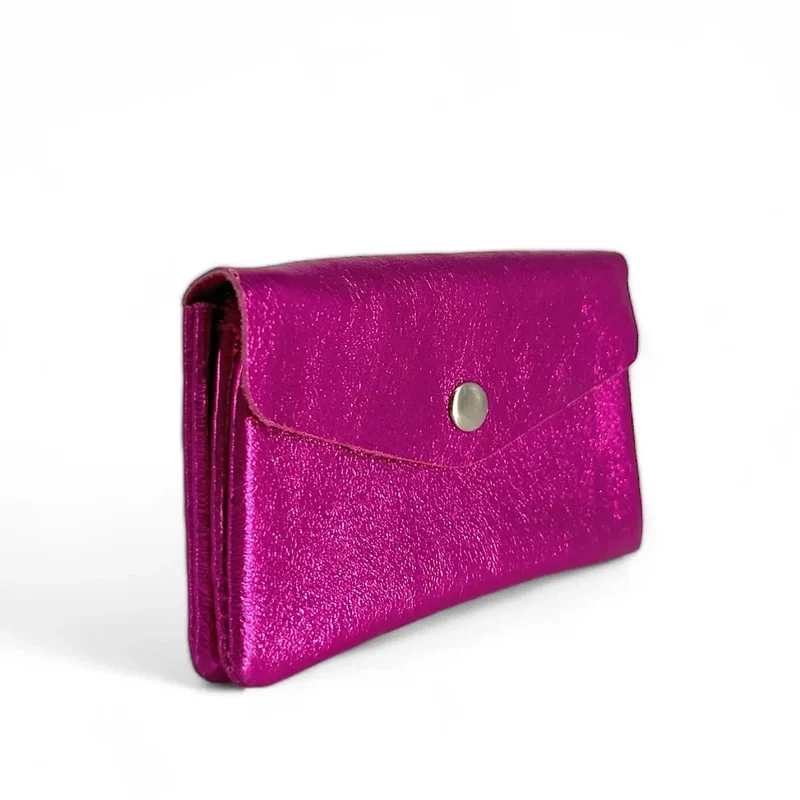 Pochette porte-monnaie en cuir irisé COMPO Fuchsia irisé
