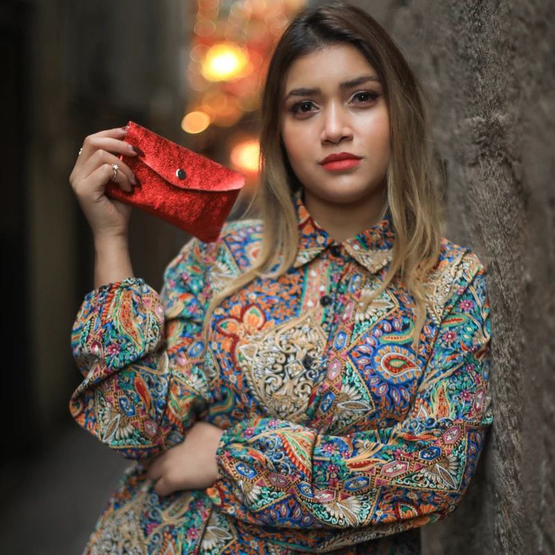 Pochette porte-monnaie en cuir irisé COMPO Orange irisé