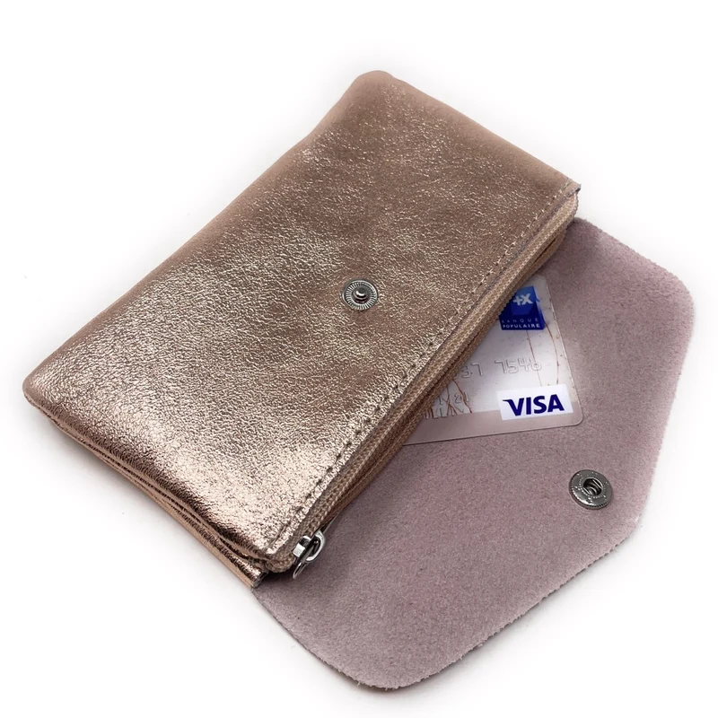Pochette porte-monnaie en cuir irisé COMPO Rose gold