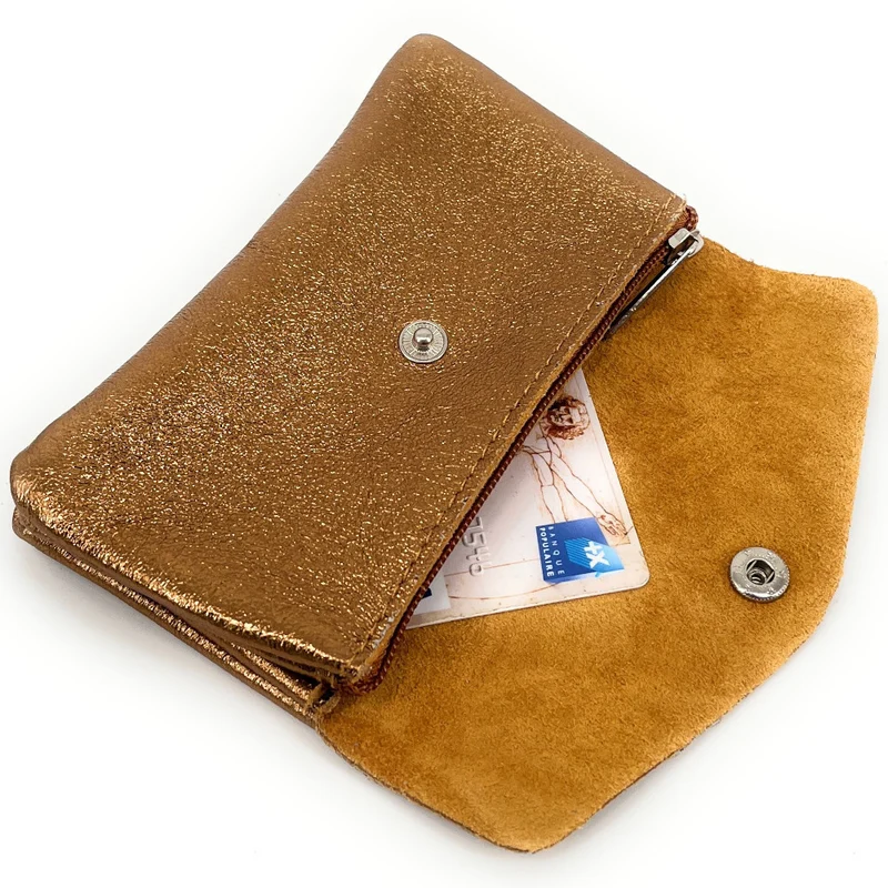 Pochette porte-monnaie en cuir irisé COMPO Or cuivré