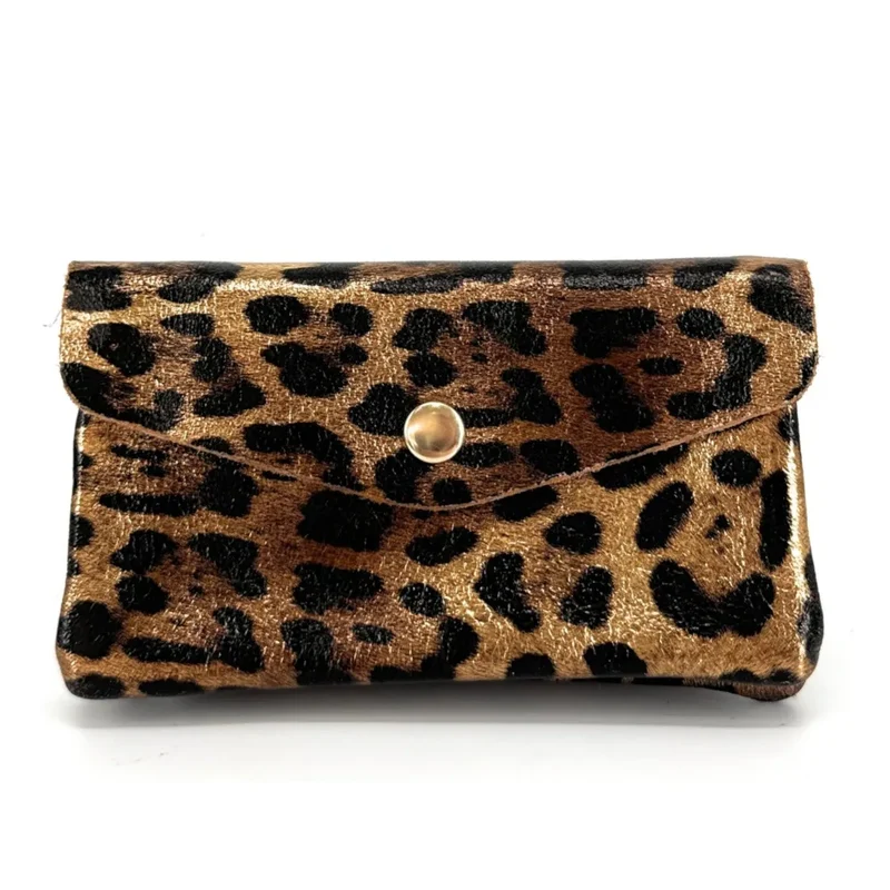 Pochette porte-monnaie en cuir irisé COMPO JUNGLE Léopard