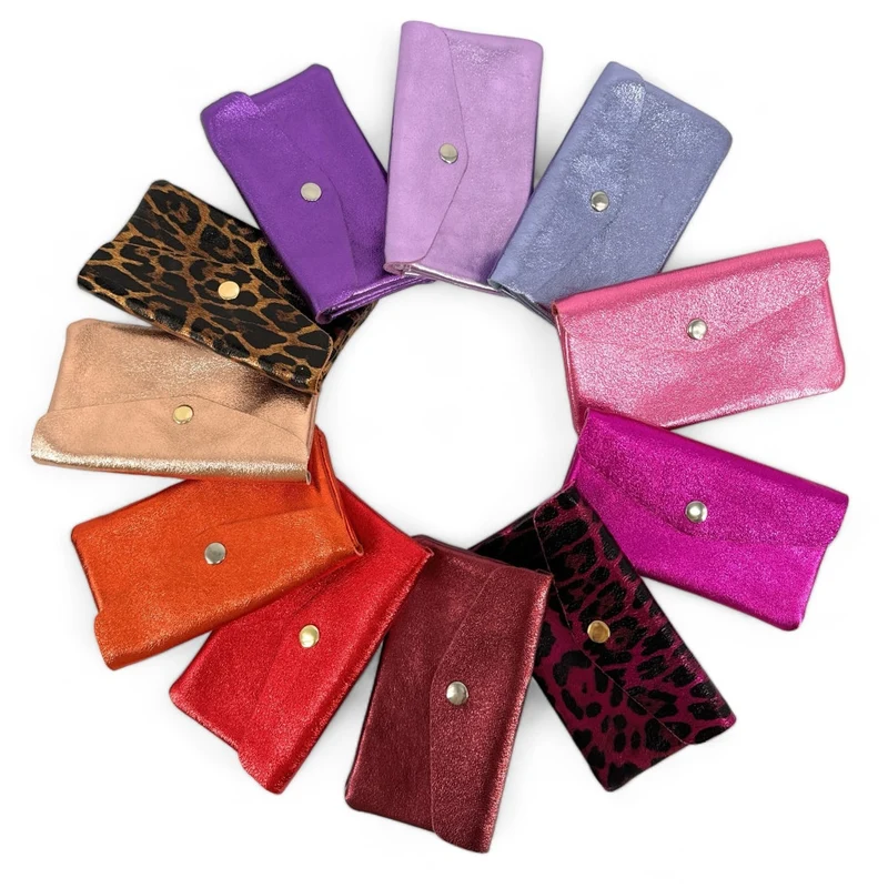 Pochette porte-monnaie en cuir irisé COMPO JUNGLE Léopard or vieilli