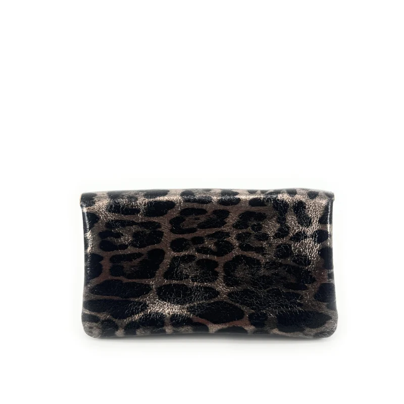 Pochette porte-monnaie en cuir irisé COMPO JUNGLE Léopard champagne