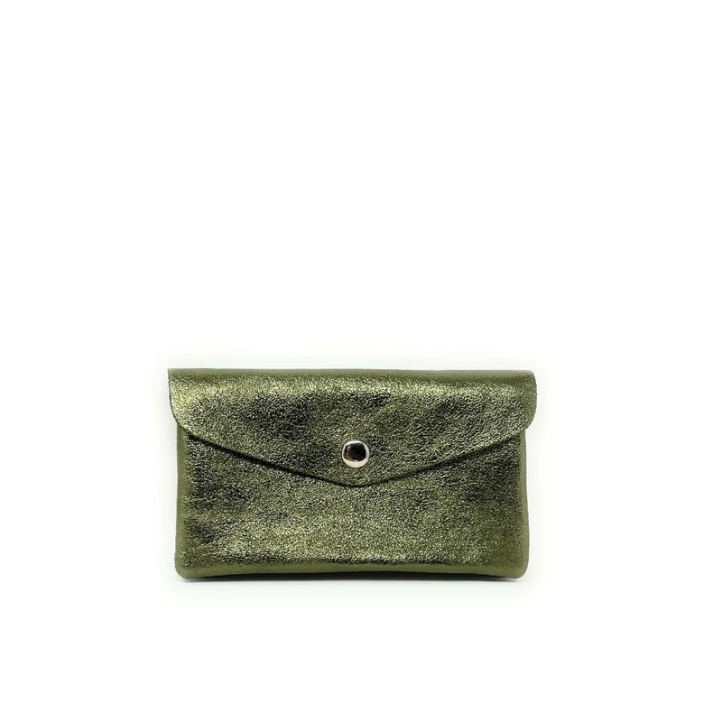 Pochette porte-monnaie en cuir irisé COMPO Kaki irisé