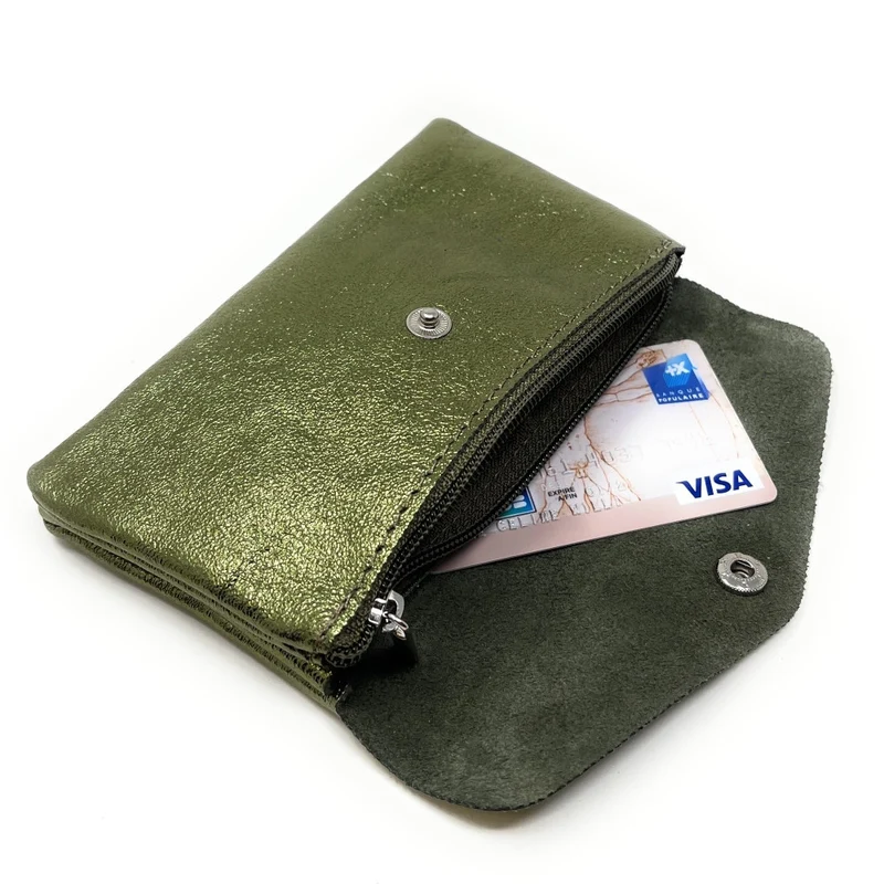 Pochette porte-monnaie en cuir irisé COMPO Kaki irisé