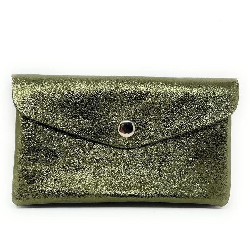 Pochette porte-monnaie en cuir irisé COMPO Kaki irisé