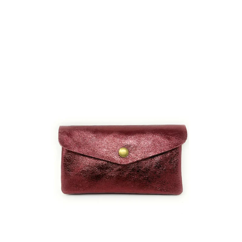 Pochette porte-monnaie en cuir irisé COMPO Framboise irisé