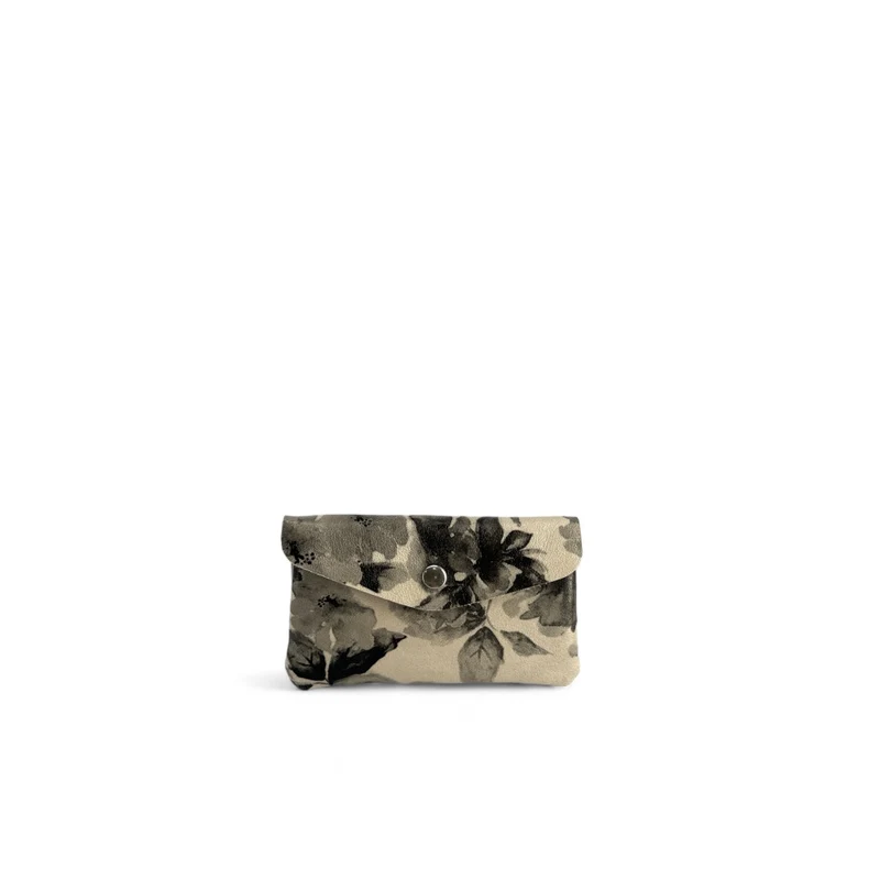 Pochette porte-monnaie en cuir à motif COMPO FLOWER Floral noir